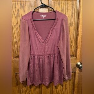 Torrid Babydoll Fabric Mix Super Soft Balloon Chiffon Sleeve Top